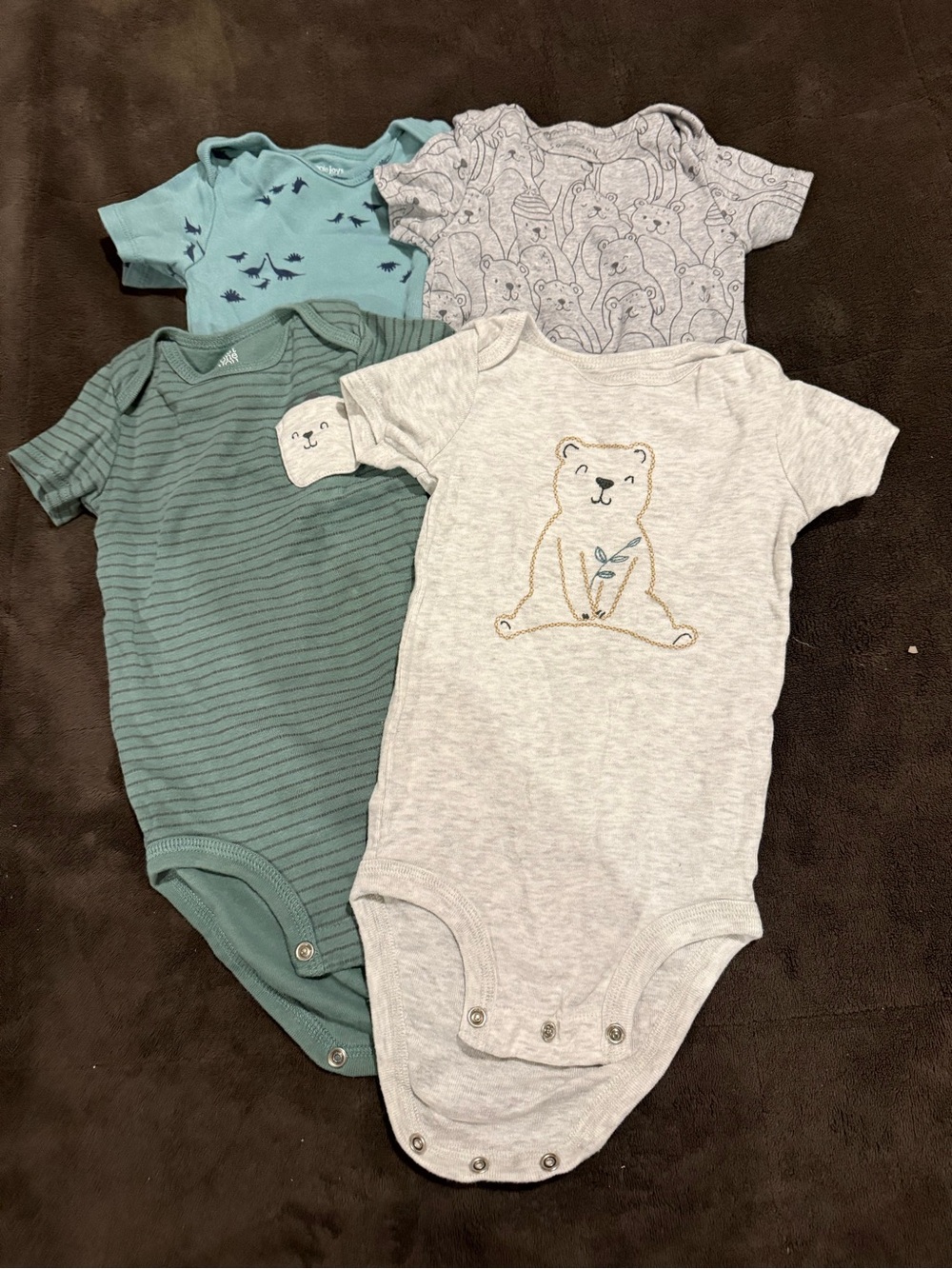 Four Carter's Baby Bodysuits - Gray & Teal Greens